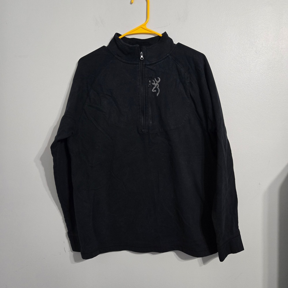 B#18 Browning Quarter Zip Pullover Mens Size L Long Sleeve Black Casual Outdoors